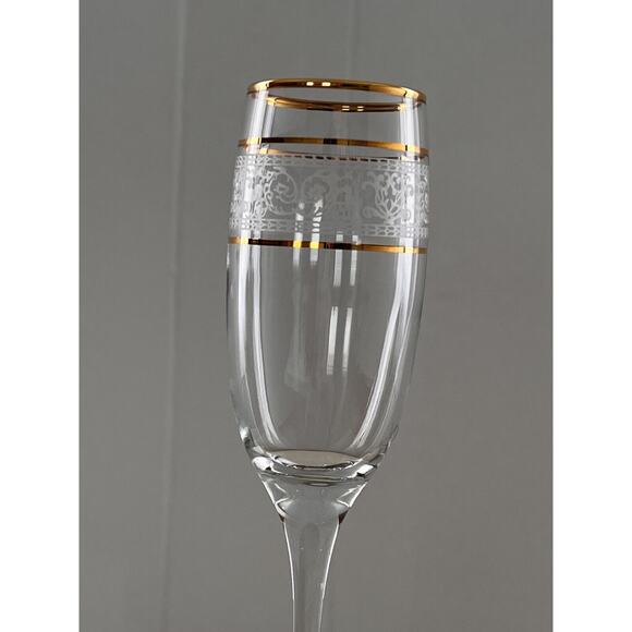 Paloma 24k Gold Crystal Stemware, hand decorated flutes, Set of 4 in box - Picture 4 of 6